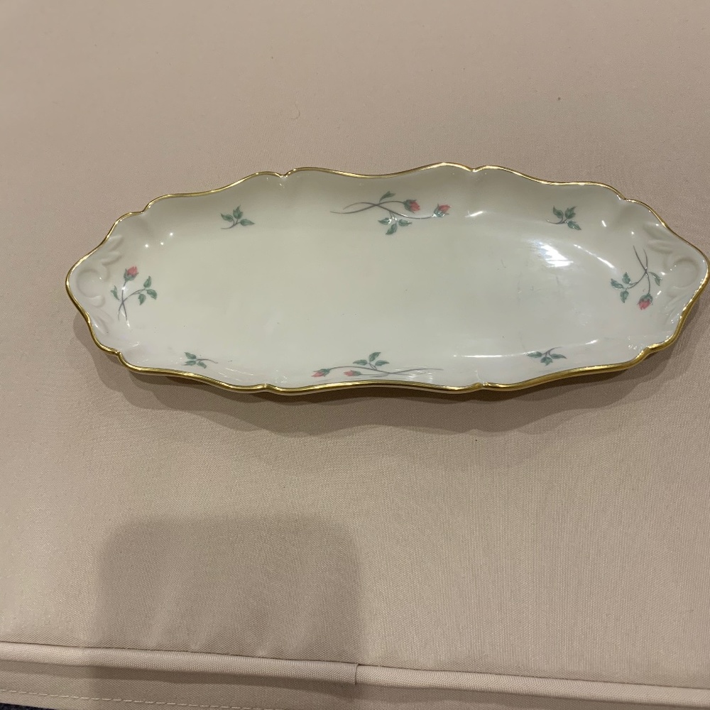 Lenox Oval Scalloped Candy Dish Rose Manor w/Gold Trim